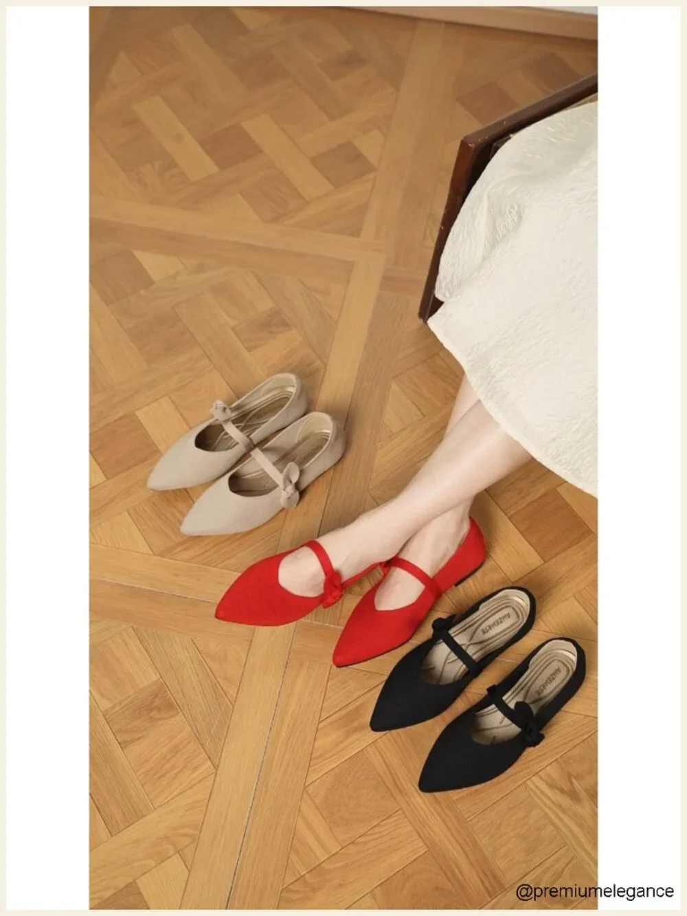 Women's Mary Jane Ballet Knit Flats Pointed Toe Bow Slip On Dressy Casual Office